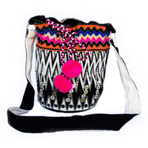 Black and Pink Pompom Body Bag