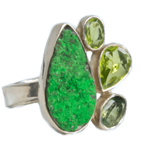 Green Power Silver Plated Ring