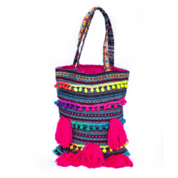 Tote Bag Colorful Pompom
