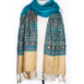 Silk Scarf in Blue & Gold with Tassels