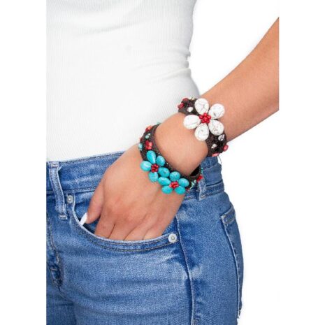 Handmade Flower Cuff Bracelet With Howlite and Coral