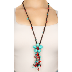 Coral & Blue Howlite Dangle Handmade Necklace