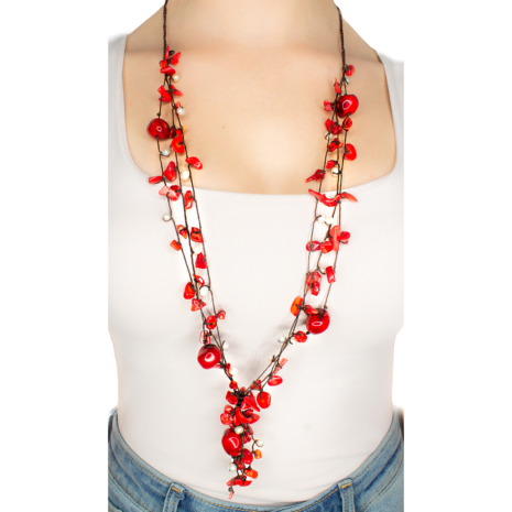 Coral & Pearl handmade Strand Necklace