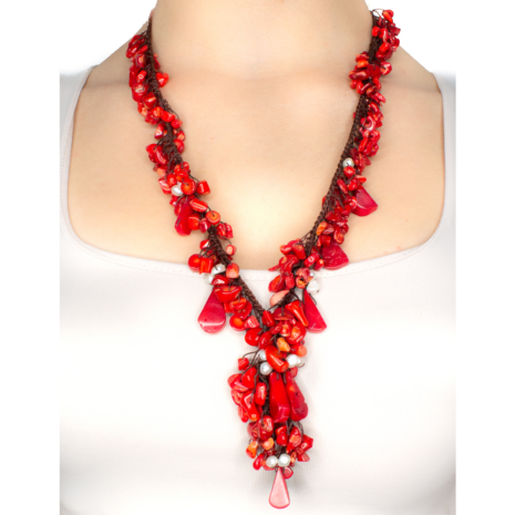 Dangling Coral & Pearl handmade Necklace
