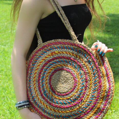 Hand Embroidered Multicolor Round Bag Tote