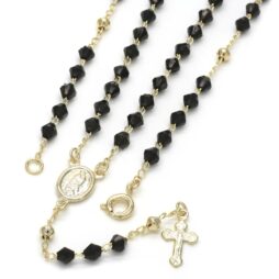 Guadalupe and Crucifix Design with Black Azabache Rosary in Gold Layered