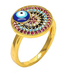 Lucky Eye Gold Layered Multi Stone Rings with Micro Pave - Golden Tone - 7