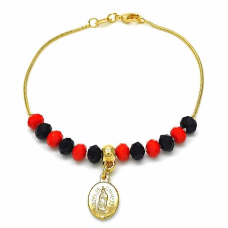 Gold Protection Bracelet with red and black beads