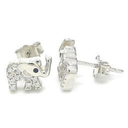 Stud Earrings with Elephant Design - Rhodium Tone