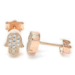 Rose Gold Earrings with Silver Rhinestone Hamsa