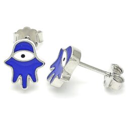 Silver Earrings with Blue Hamsa and Evil Eye