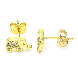 Stud Earrings with Elephant Design - Golden Tone