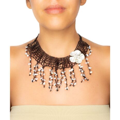 Hand-Woven Fringe Necklace With Mother of Pearl Accents