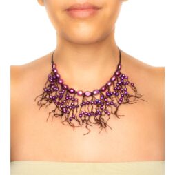 Handmade Fringe Necklace with Purple Mother of Pearl