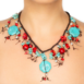 Hand-Woven Rope Necklace with Coral and Howlite Fringes