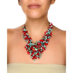 Handmade Fringe Necklace with Coral, Howlite and Mother of Pearl Accents