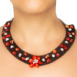 Hand-Woven Flower Necklace With Coral and Mother of Pearl