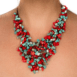 Handmade Fringe Necklace with Coral, Howlite and Mother of Pearl Accents