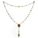 Virgen María and Crucifix Design with Blue Lucky Eyes Rosary in Gold Layered