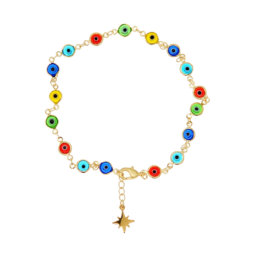 Lucky Eye Dangle Gold Plated Anklets - Multi-Color Lucky Eye Gold Plated