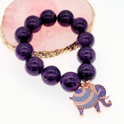 Amethyst bracelet with rose gold elephant charm
