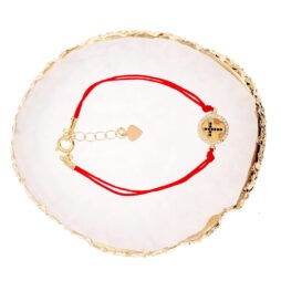 Gold Plated Cross Charm Red String Protection Bracelets - Black CZ Stone Round Cross Gold Plated