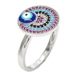 Lucky Eye Gold Layered Multi Stone Rings with Micro Pave - Rhodium Tone - 8