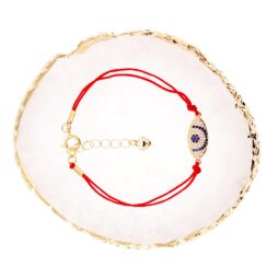 Gold Plated Lucky Eye Charm Red String Protection Bracelets - Blue CZ Stone Eye Shape Gold Plated with Dangling Heart