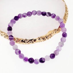 Faceted Amethyst Gemstone Beads in Elastic Bracelets - Round Faceted Amethyst