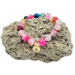 Agate Bracelet with Dangling Charm - Pink Agate Bracelet with Gold Plated Hand