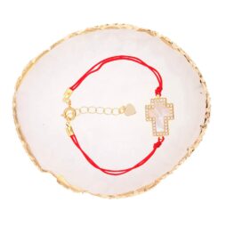 Gold Plated Cross Charm Red String Protection Bracelets - Mother of Pearl Cross Gold Plated