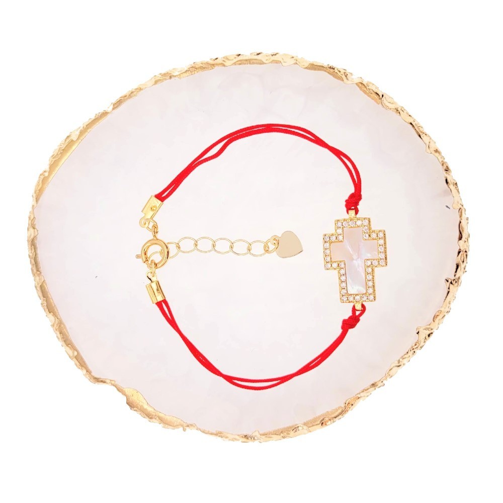 Gold Plated Cross Charm Red String Protection Bracelet