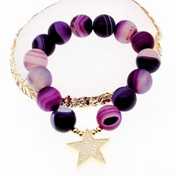Purple Agate bracelet with gold plated beads and star charm (2)