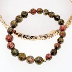 Unakite Gemstone Beads Elastic Bracelets - Round Faceted Unakite