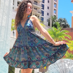 Women Beach Summer Halter Mini Flowy Dresses Free Size - 10203 SHORT BLUE ON TEAL