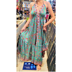 Women Beach Summer Halter Long Maxi Dress Free Size - LONG GREEN/PINK 10203