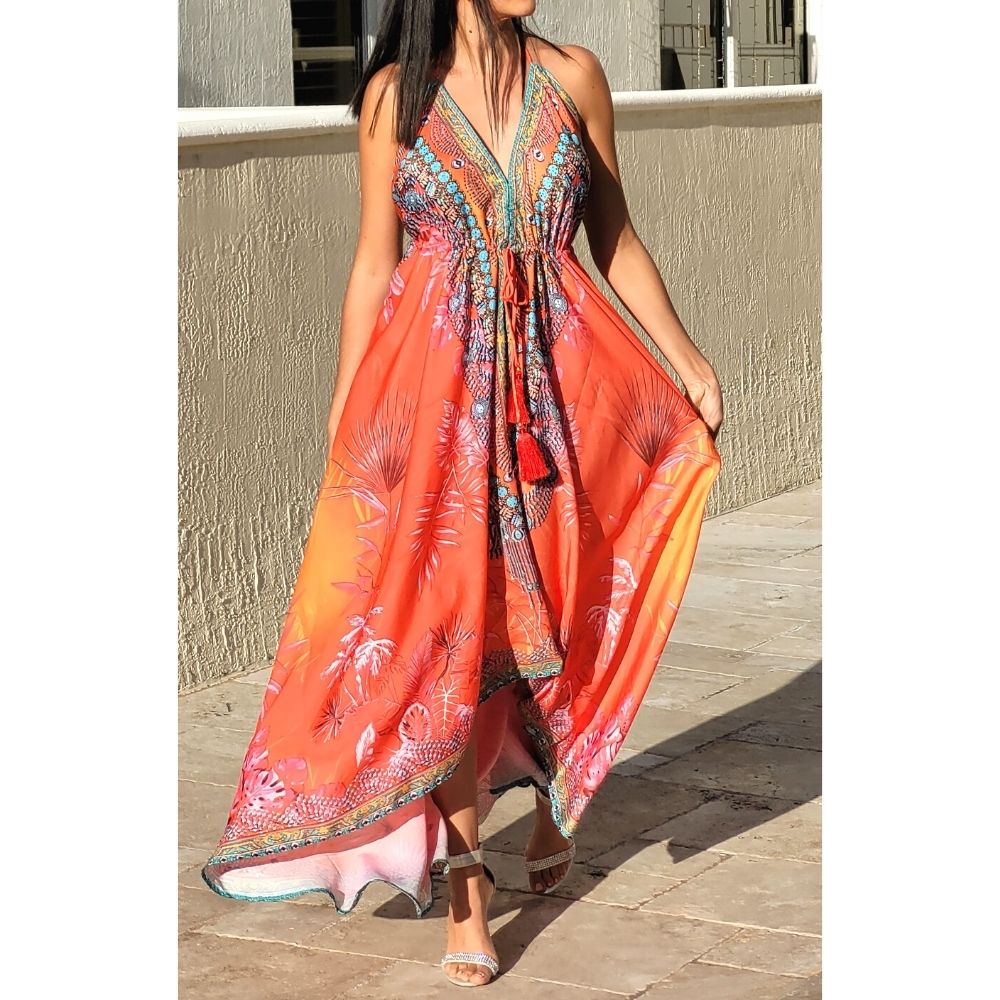 Women Elegant Halter Long Maxi Dresses/Cover Up Free Size - VRSTYL Dress 678