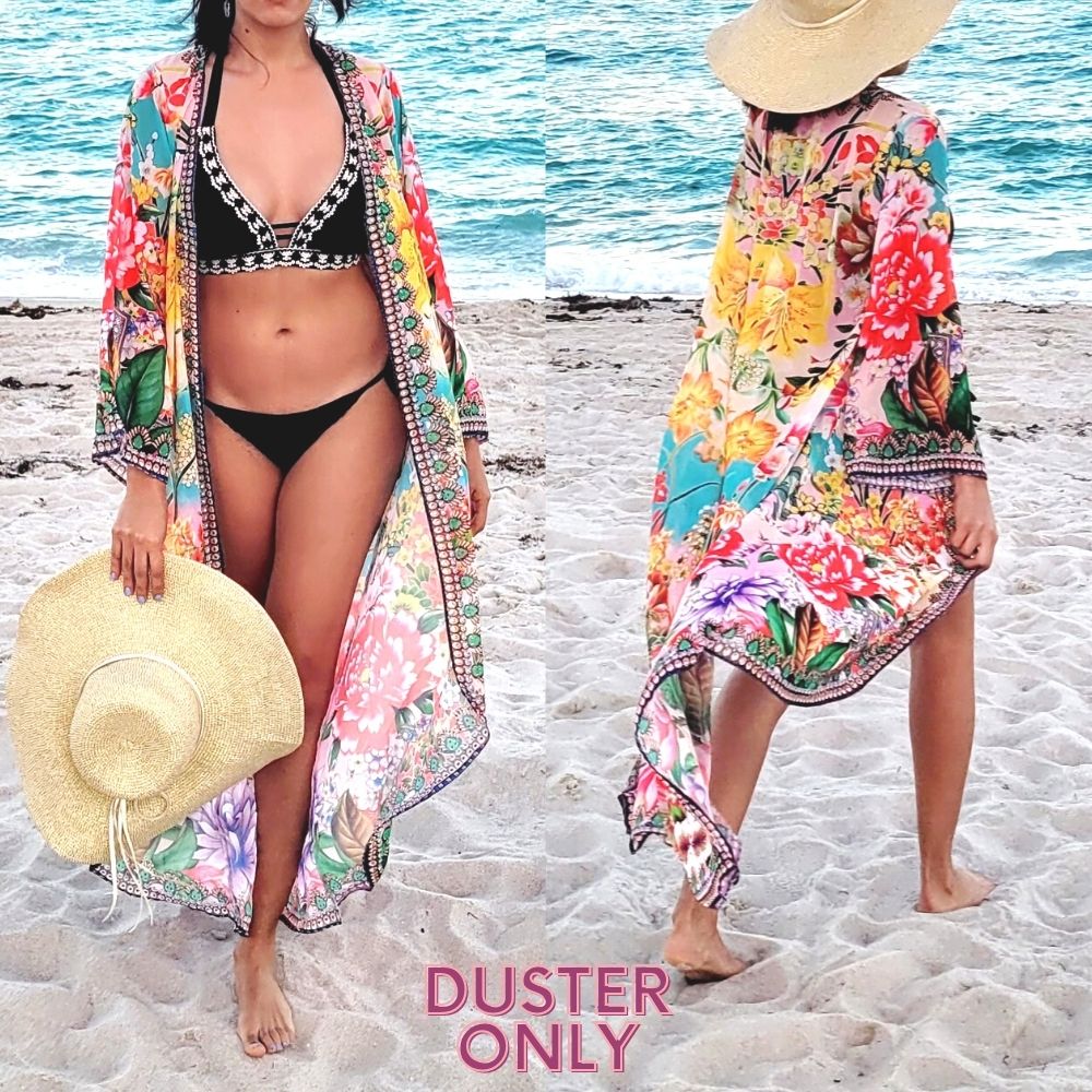 Women Elegant Halter Long Maxi Dresses/Cover Up Free Size - HAWAII Flowers Duster