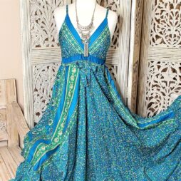 Unique Elegant Summer Fit and Flare Long Maxi Dresses V Neck Free Size - Blue 5