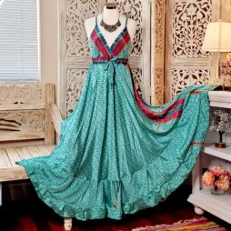 Unique Elegant Summer Fit and Flare Long Maxi Dresses V Neck Free Size - No.16