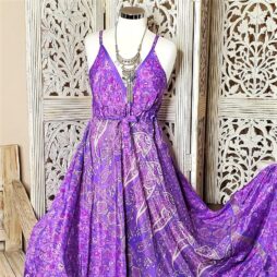 Unique Elegant Summer Fit and Flare Long Maxi Dresses V Neck Free Size - Purple 1