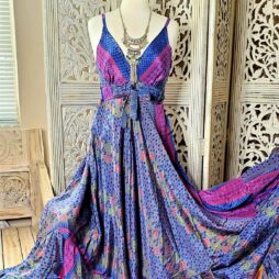 Unique Elegant Summer Fit and Flare Long Maxi Dresses V Neck Free Size - Purple 3
