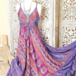 Unique Elegant Summer Fit and Flare Long Maxi Dresses V Neck Free Size - Purple 5
