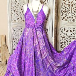 Unique Elegant Summer Fit and Flare Long Maxi Dresses V Neck Free Size - Purple 6