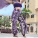 Purple - Elephant Print Side Split Wide Leg Yoga Pants One Free Size