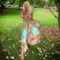 Women Elegant Halter Long Maxi Dresses/Cover Up Free Size - BLUE Flowers Hawaii Dress