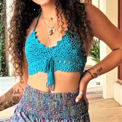 Crochet Crop Top Cami Turquoise