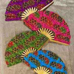 Handcrafted Thai Bamboo Folding Fan with Elephant Print Fabric (2)