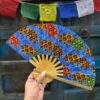 Handcrafted Thai Bamboo Folding Hand Fans with Elephant Print Fabric - Blue