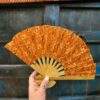 Handcrafted Thai Bamboo Folding Hand Fans with Elephant Print Fabric - Orange